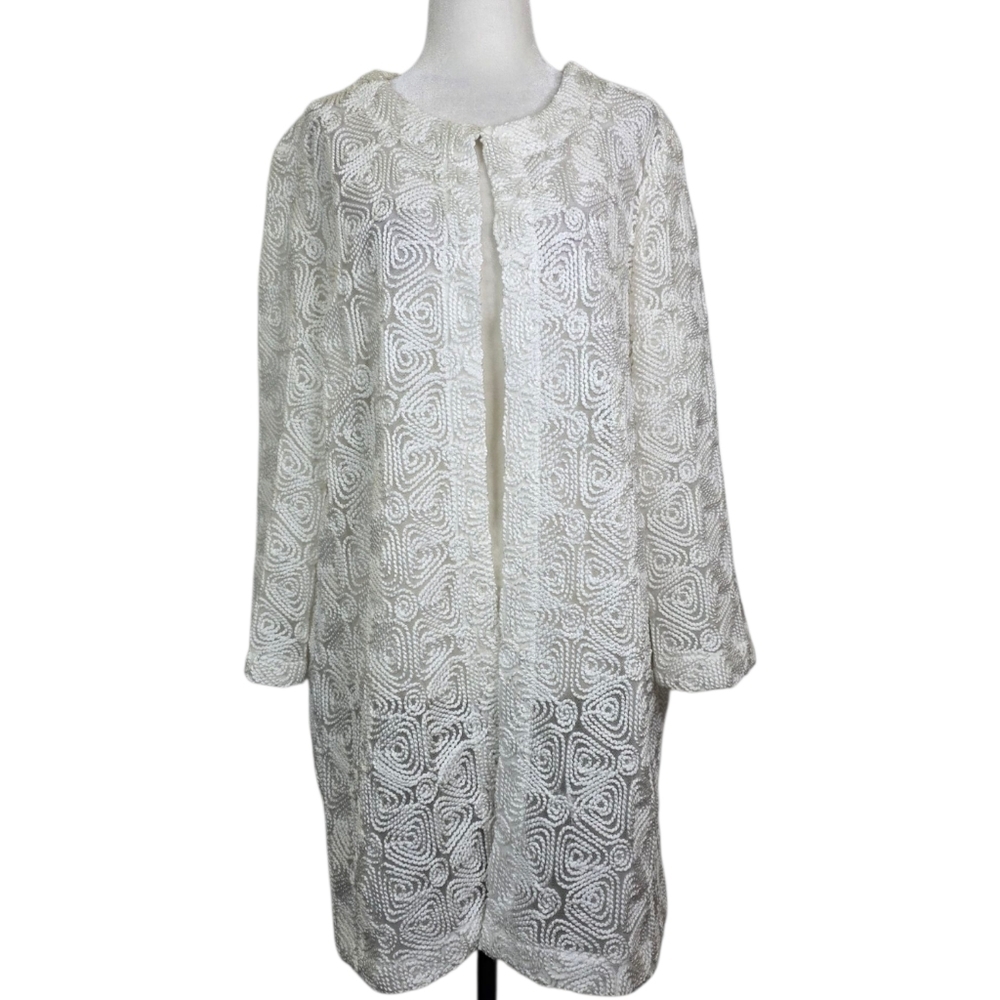 Nipon Boutique Lace textured collarless  3/4 sleeves mid length Cardigan